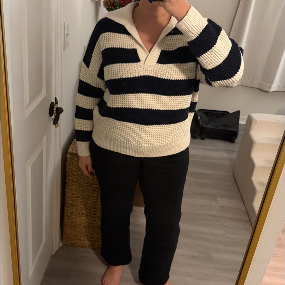 Madewell Cream and Navy Knit Sweater